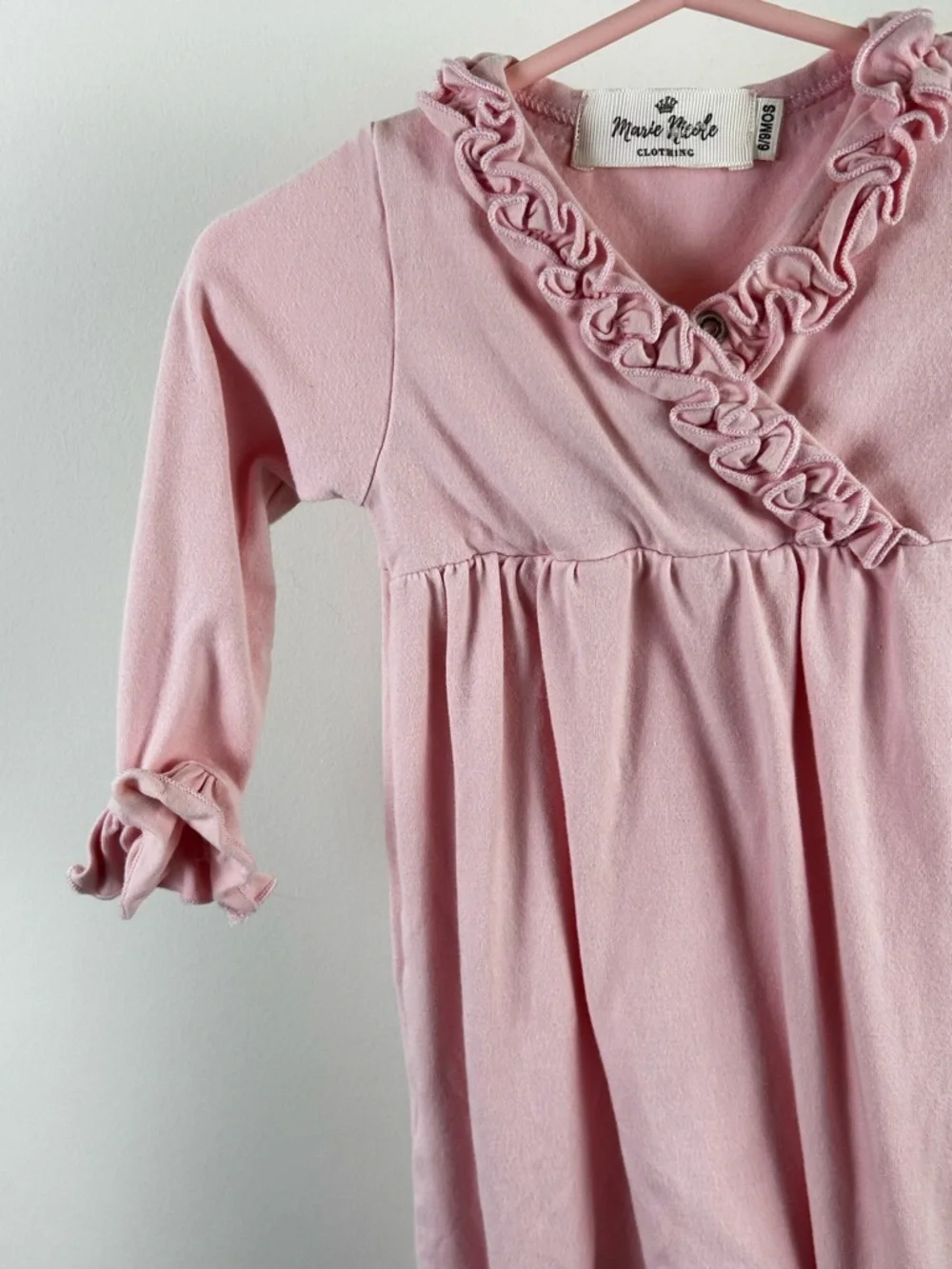 Marie Nicole Clothing Baby Pink Ruffle-Trim Footed One-Piece